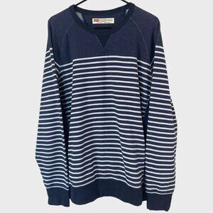 Levis Striped Pullover Crewneck Sweatshirt Mens XL Navy Blue & White Long-Sleeve